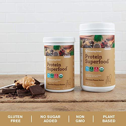 Amazing Grass Organic Plant Based Vegan Protein Superfood Powder with Vitamin Matrix, Flavor: Chocolate Peanut Butter, 10 Servings, 15.1oz, Meal Replacement Shake