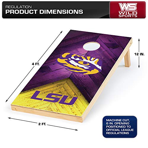Wild Sports Lousiana State Tigers NCAA Cornhole Outdoor Game Set, 2' x 4' Foot – Tournament Series