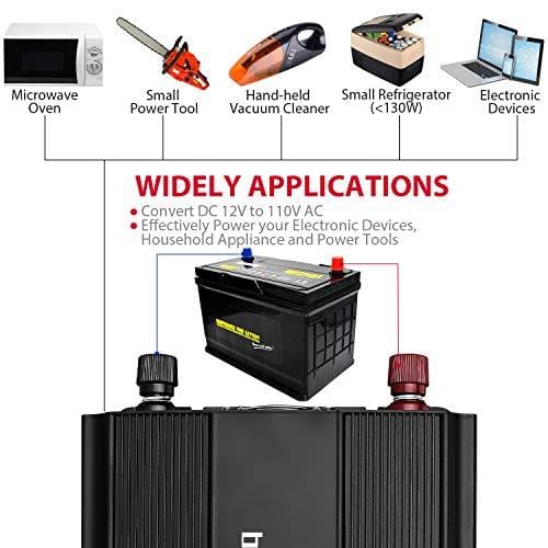 Buywhat 2000W Power Inverter 12V DC to 110V AC Car Converter 2 AC Outlets for Home RV (2000W-Black)