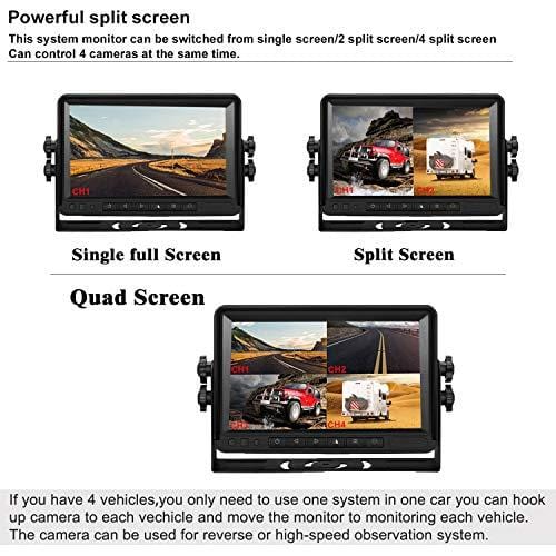 FHD 1080P Digital Wireless Dual Backup Camera 7'' Monitor Kit Split Screen for Trailer/RV/Truck/Camper Rear/Side/Front View Camera Night Vision IP69K Waterproof Driving/Reversing Use