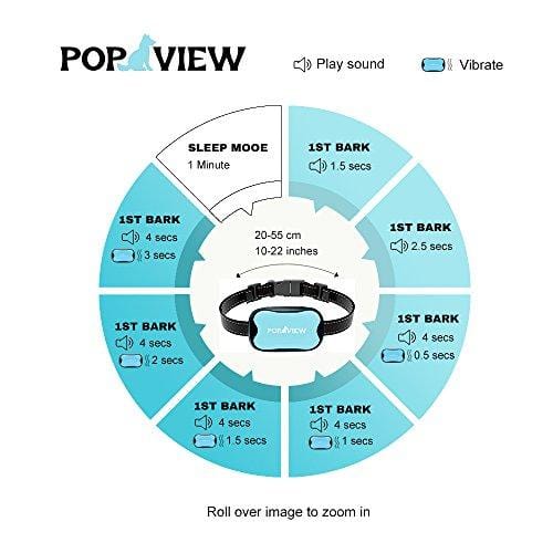 POP VIEW Dog Anti Bark Collar, Small, Medium, Large Dogs, 7 Adjustable Levels with Sound and Vibration, No Shock, Harmless & Humane, Stops Dogs Barking