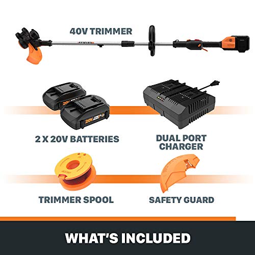 WORX WG184 40V Power Share 13" Cordless String Trimmer & Wheeled Edger (2x20V Batteries)