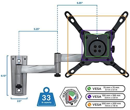 Mount-It! RV TV Mount, Lockable Full Motion TV Wall Mount Designed Specifically for RV or Mobile Home Use Single Arm Tilting and Swiveling 42 Inches Max, 33 Lb Load Capacity, up to VESA 200 Compatible