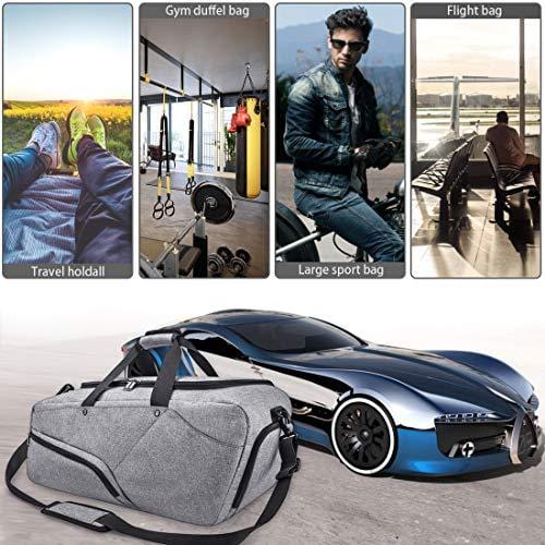 Gym Bag Sports Duffle Bag with Shoes Compartment Waterproof Large Travel Duffel Bags Weekender Overnight Bag for Men Women 45L Grey