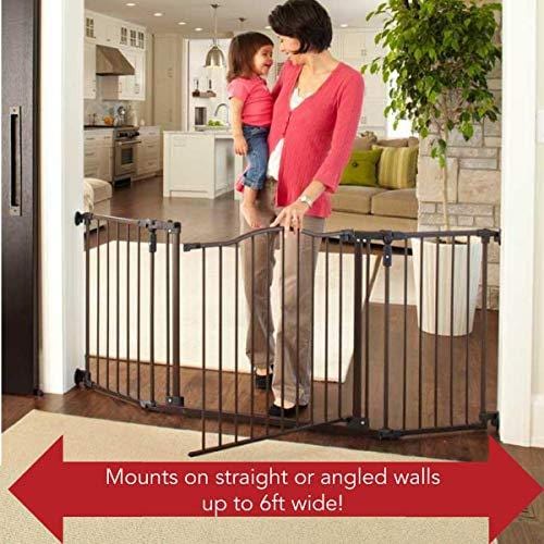 North States 72" Wide Deluxe Décor Baby Gate: Provides safety in extra-wide spaces with added one-hand functionality. Hardware mount. Fits 38.3"-72" wide (30" tall, Bronze)
