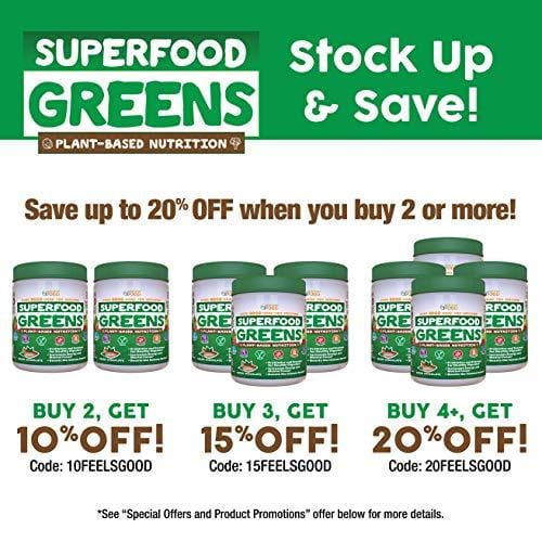 Superfood Vital Greens Powder - Cocoa Chocolate by Feel Great 365, Doctor Formulated, Organic, Whole30 Friendly, and Vegan, 100% Non-GMO with Real Green Vegetables, Polyphenols, and Probiotics