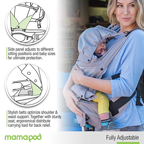 Mamapod All Position 360 Baby Carrier with Support Pole, Adjustable Newborn to Toddler Carrier, Toddler to Infant Baby Carrier with Hip Seat, Comfortable Baby Carrier Backpack