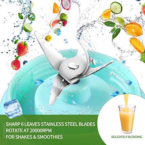 Portable Blender, Yeaky Personal Blender for Shakes and Smoothies with a Travel Lid, USB Rechargeable Blend Jet, Serve as Power Supply, 14oz/420ml Glass Juice Mixer for Home, Office,Gym,and Outdoor(Blue)