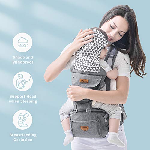 SUNVENO Baby Hipseat Ergonomic Baby Carrier Soft Cotton 3in1 Safety Infant Newborn Hip Seat for Outdoor Travel 6-36 Months (Gray)