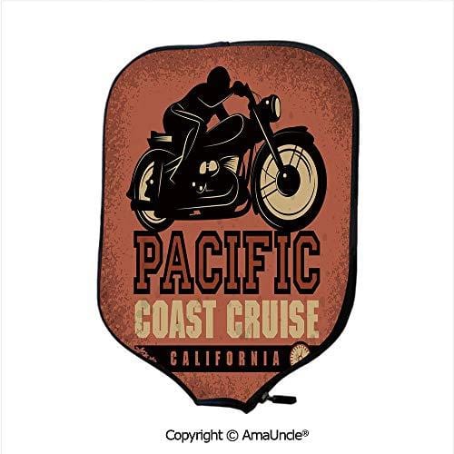 SCOXIXI Neoprene Sports Pickleball Paddle Cover Sleeve,Personalized Pacific Coast Cruise California Motorcycle Driving Journey Traveling Hand Drawn DecorativeRacquet Cover,Lightweight,Durable and Por
