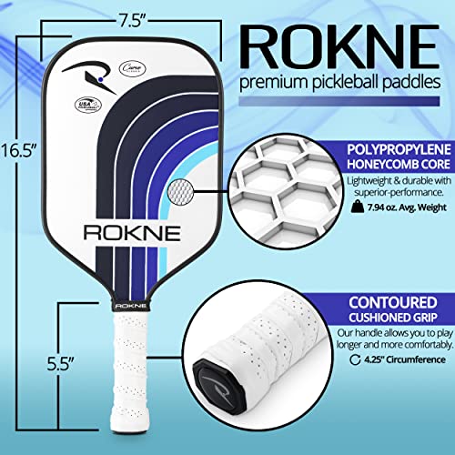 ROKNE Curve Classic Pickleball Paddle | USAPA Approved | Soft Touch, Max Spin | Textured Fiberglass Racket Surface, Polypropylene Honeycomb Core, Composite Handle, Cushion Comfort Racquet Grip | Black