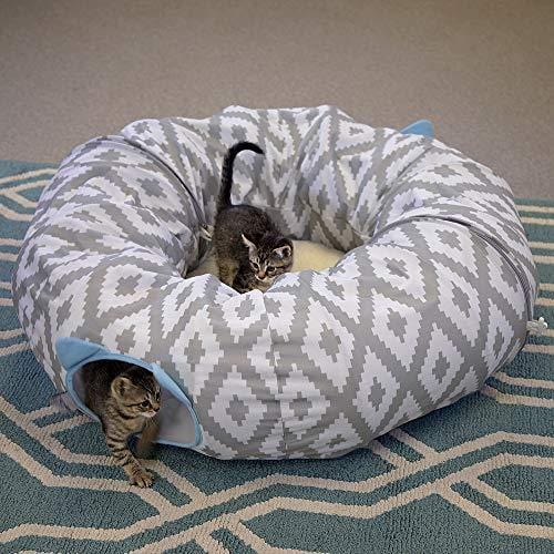Kitty City Large 12" Multifunction Cat Tunnel and with Central Mat for Cat, Cat Toy, Cat Bed