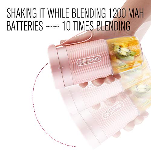 Geek Chef Portable Blender Mini Personal Blender Small Smoothie and Shakes Blender Cordless Small Blender Cup, USB Rechargeable Travel Blender BPA-Free Tritan,10oz/300ml, Pink