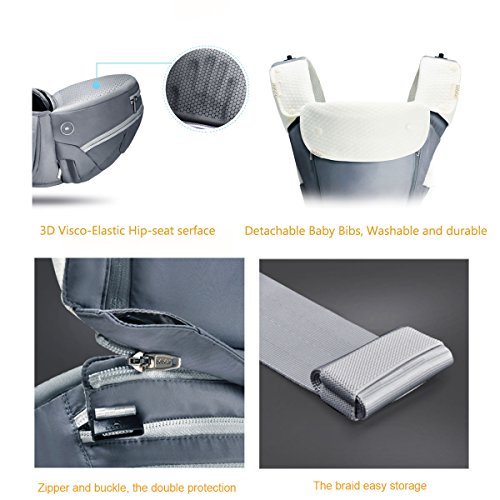 Bebamour Baby Carrier with Hip Seat 6 in 1 Ergonomic Baby Carrier Backpack (Grey)