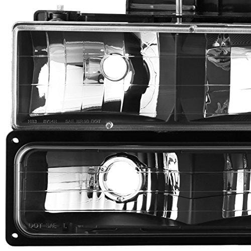 For 94-99 GMC Full Size Pickup Truck Suburban Sierra Black Bezel Headlights w/Corner + Bumper Signal Lamps