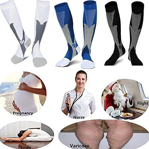 3 Pairs Medical&Althetic Compression Socks for Men, 20-30 mmHg Nursing Performance Socks for Edema, Diabetic, Varicose Veins,Shin Splints,Running Marathon (Blue+Black+White) [product _type] Daily_Use - Ultra Pickleball - The Pickleball Paddle MegaStore