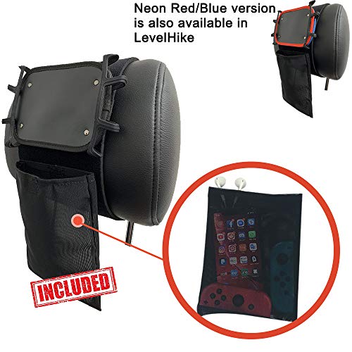 Car Headrest Mount Silicon Holder for Nintendo Switch Console, iPad Mini, Kindle Paperwhite with 3-in-1 Charging Cable (Black)