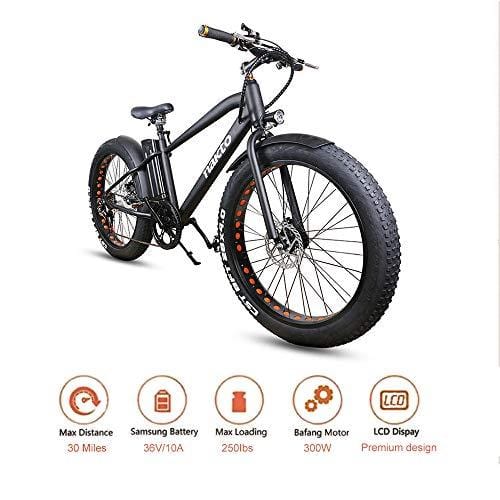NAKTO Fat Tire Electric Bicycle 300W High Speed Brushless Motor and Detachable Waterproof Lithium Battery Electric Bikes Beach Snow ebike
