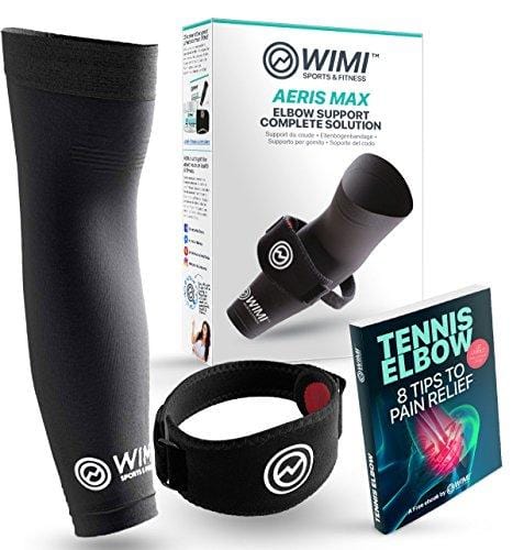 WIMI Sports & Fitness 1 Tennis Elbow Brace for Tendonitis & 1 Elbow Compression Sleeve (1-Count) - Eases Tennis Elbow - Golfers Elbow & Arm Pain + Provides Relief & Support for Sore Muscles & Tendons