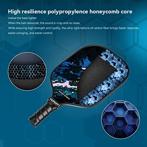VUFOXT Pickleball Paddles Set of 2, 99.99% Carbon Fiber, Graphite Honeycomb Core Graphite Face Cushion Comfort Grip with 4 Pickle Balls 1 Table Tennis Bag at The Batting Cages Field