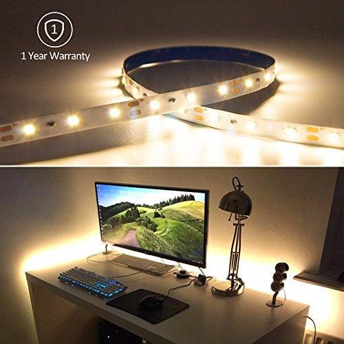 HitLights Warm White Dimmable LED Strip Lights Kit, 16.4 Feet - Includes Power Supply and Dimmer. 300 LEDs, 3000K, 72 Lumens per Foot. 12V DC Tape Light
