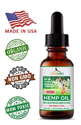 Gold Label Hemp Seed Oil for Dogs and Cats, 1000mg – Anxiety Relief & Joint Health, All Natural Anti-Inflammatory for Pain & Discomfort, Omega 3, 6, 9, Food Grade Supplement | USA Made, 1Fl Oz