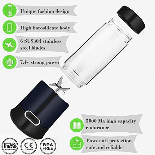 Portable Blender, Portable Blender Juicer Cup, Smoothie Blender, Stainless blades 16500rpm, 5000mAH USB Rechargeable Cordless Smoothie Glass Blender for Travel, Gym, Picnic, Kitchen (FDA, BPA free) (Double Portable blender)