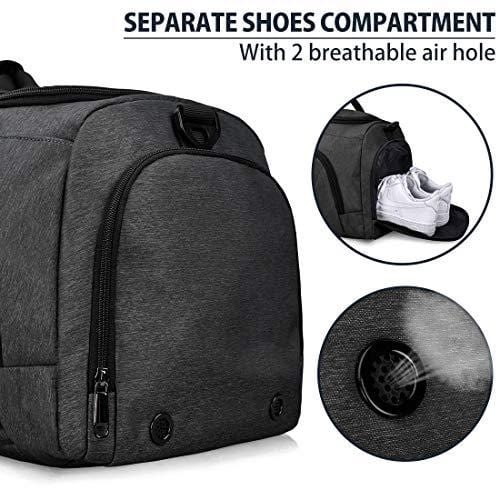 Gym Duffle Bag Waterproof Large Sports Bags Travel Duffel Bags with Shoes Compartment Weekender Overnight Bag Men Women 40L Black