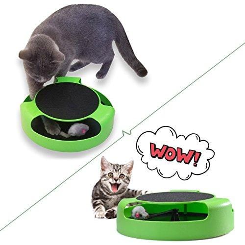 FYNIGO Cat Interactive Toys with a Running Mice and a Scratching Pad,Catch The Mouse,Cat Scratcher Catnip Toy,Green
