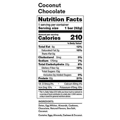 RXBAR Whole Food Protein Bar, Coconut Chocolate, 1.83oz Bars, 12 Count