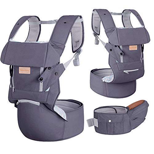 Infant Baby Wrap Carrier with Stool - All Positions Baby Carrier, Baby Hip Seat Ergonomic Carrier, Newborn to Toddlers Carrier with Soft Breathable Air Mesh, All Adjustable Buckles (Dark Grey, 1 Pack)