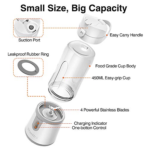 Portable Blender for Smoothies and Shakes, Personal Blender with Rechargeable USB, Mini Blender with 2 Vacuum Juicer Cup & Pump, Fruit Vegetable Blender with Stainless-Steel Blades, BPA Free