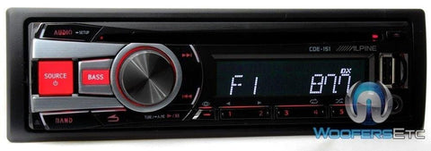 Alpine CDE-151 CD/MP3/WMA Single DIN Car CD Receiver with Bass Engine SQ, Red