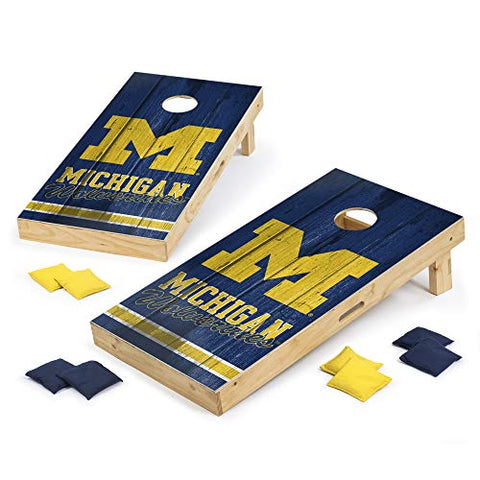 Proline NCAA Cornhole Board Set, U of Michigan Vintage Design, Two 2' x 4' and  8 Bags