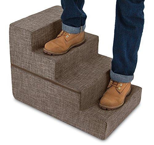 Best Pet Supplies Foldable CertiPUR-US Certified Foam Pet Stairs/Steps - Brown Linen, 4-Step (H: 22")