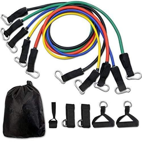 CUXUS 11 pcs Resistance Band Set,with 5 Exercise Bands,Door Anchor,Foam Handles,Ankle Straps and Waterproof Carrying Case, For Resistance Training, Physical Therapy, Home Gyms Workouts Fitness Yoga