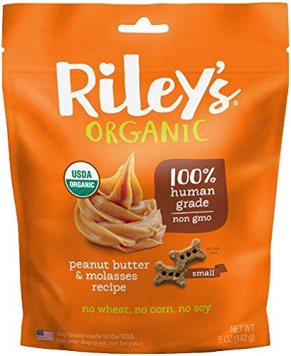 Riley's Organics - Peanut Butter & Molasses - 5 oz Small Biscuits - Human Grade Organic Dog Treats - Resealable Bag