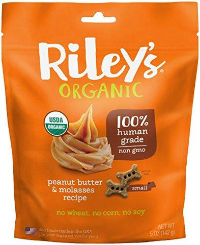 Riley's Organics - Peanut Butter & Molasses - 5 oz Small Biscuits - Human Grade Organic Dog Treats - Resealable Bag