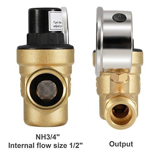 Kohree Water Pressure Regulator Valve, Brass Lead-Free Adjustable Water Pressure Reducer with Gauge for RV Camper, and Inlet Screened Filter
