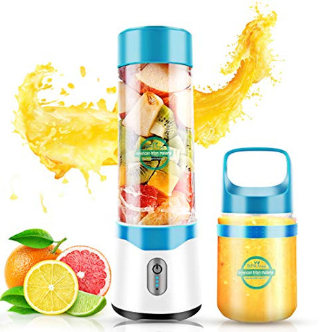 Portable Blender, Double Cup Juice Cup Blender Travel Juicer USB Rechargeable Fruit Mixer Shake and Smoothies BPA-Free Blender for Kitchen Home Office Gym