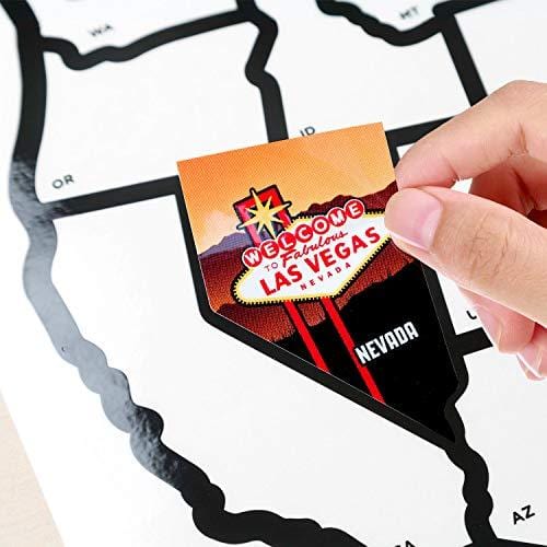 SEE MANY PLACES .com RV State Stickers United States Travel Camper Map RV Decals for Window, Door, or Wall ~ Includes 50 State Decal Stickers with Scenic Illustrations