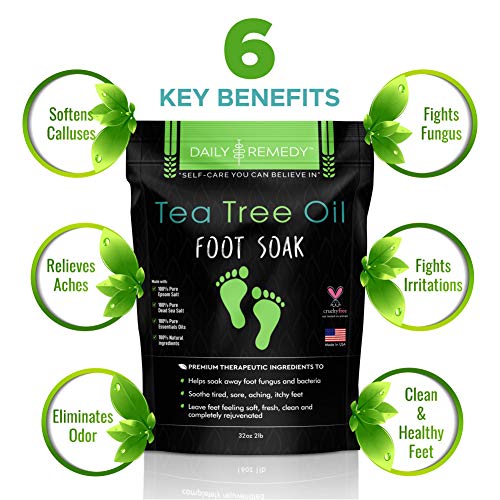Tea Tree Oil Foot Soak with Epsom Salt - Made in USA - for Toenail Fungus, Athletes Foot, Stubborn Foot Odor Scent, Fungal, Softens Calluses & Soothes Sore Tired Feet