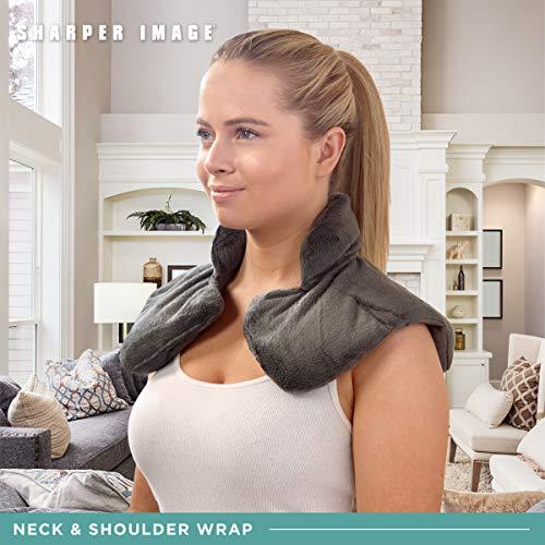 Sharper Image Neck and Shoulder Wrap Pillow Hot and Cold Microwavable Heating Pad with Herbal Aromatherapy for Muscle Pain and Tension Relief Therapy, Cold Compress, Natural Lavender Scent (Gray)