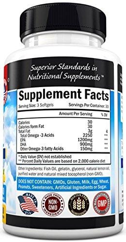 Omega 3 Fish Oil Supplement with 1200mg EPA, 900mg DHA & Fatty Acid Combination – Healthy Blood Pressure, Immune, Heart Support – Promotes Joint, Eyes, Brain & Skin Health - Non GMO Softgels