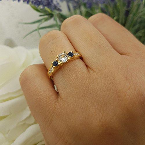 Dazzlingrock Collection 14K Round White & Blue Sapphire & Diamond Bridal Engagement Ring, Yellow Gold, Size 6