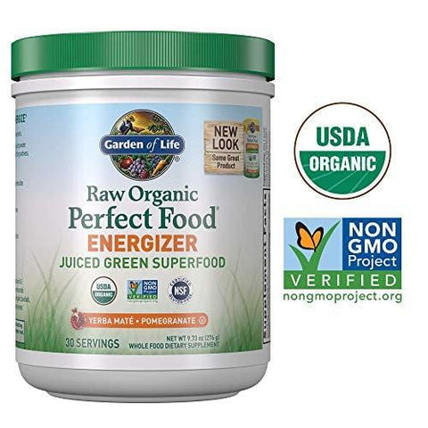 Garden of Life Raw Organic Perfect Food Energizer Juiced Green Superfood Greens Powder - Yerba Mate, Pomegranate, 30 Servings (Packaging May Vary) - Vegan Gluten Free Whole Food Dietary Supplement