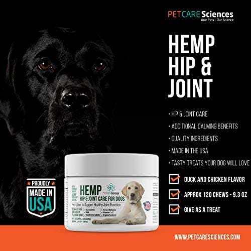 PET CARE Sciences Hemp Hip & Joint Dog Treats - Turmeric, Glucosamine Chondroitin, MSM, Hemp.