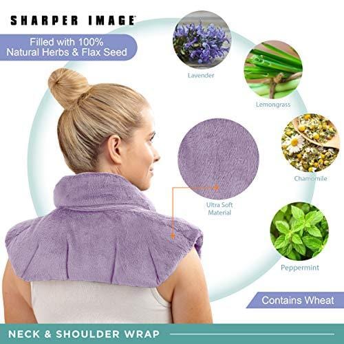 Sharper Image Neck and Shoulder Wrap Pillow Hot and Cold Microwavable Heating Pad with Herbal Aromatherapy for Muscle Pain and Tension Relief Therapy, Cold Compress, Natural Lavender Scent (Lavender)
