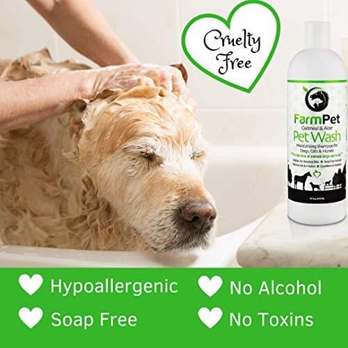 FarmPet Oatmeal Dog Shampoo with Aloe Vera - Best for Dogs, Cats, and Horses - Hypoallergenic - Soap-Free - Deodorizing Odor Eliminator - Anti-Itch Formula - Moisturizing - Conditioning -16oz