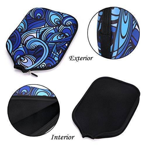 Hipiwe Pickleball Paddle Cover Case Neoprene Pickleball Racquets Rackets Protective Cover Sleeve Bag Fits Most Rackets - Protect Your Paddle - Pack of 2 (Ethnic Style Blue)